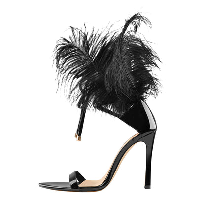 Open Toe Feather Back Lace Up Stiletto Heel Sandals - Onlymaker Special Offer