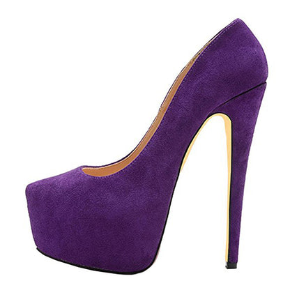 Purple Classic Platform Round Toe Pumps Chunky Heels - Onlymaker Customer Favorite