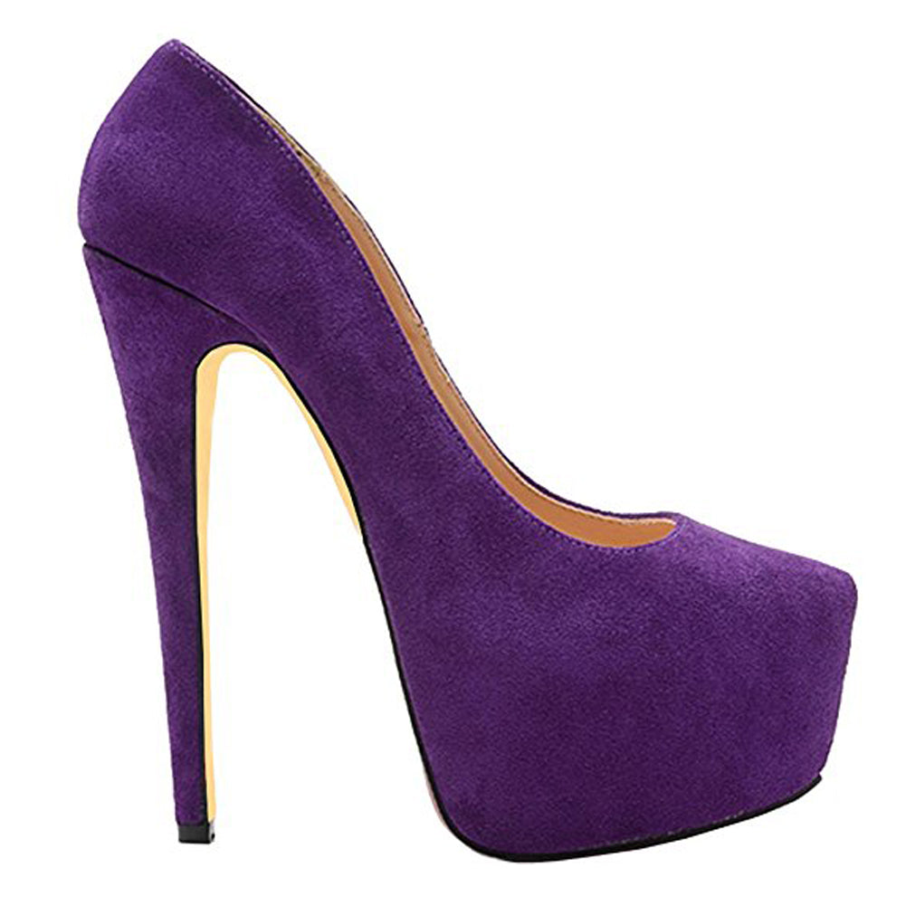Purple Classic Platform Round Toe Pumps Chunky Heels - Onlymaker Customer Favorite