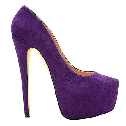 Purple Classic Platform Round Toe Pumps Chunky Heels - Onlymaker Customer Favorite