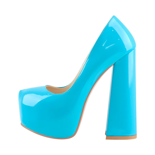 Platform Round Toe High Heel Slip-On Blue Pumps - Onlymaker Featured
