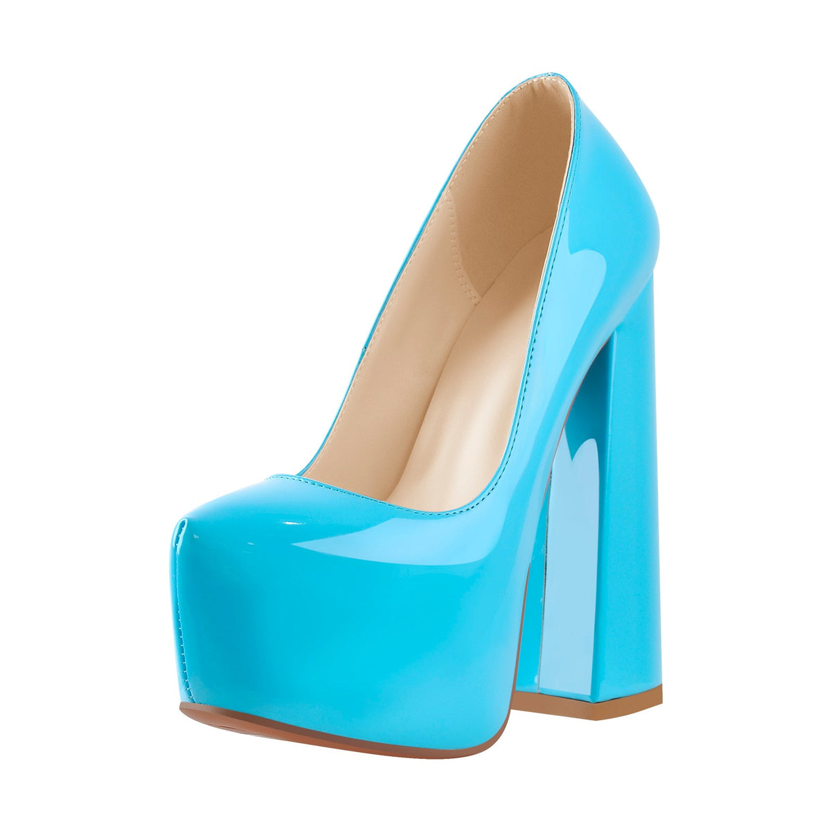 Platform Round Toe High Heel Slip-On Blue Pumps - Onlymaker Featured