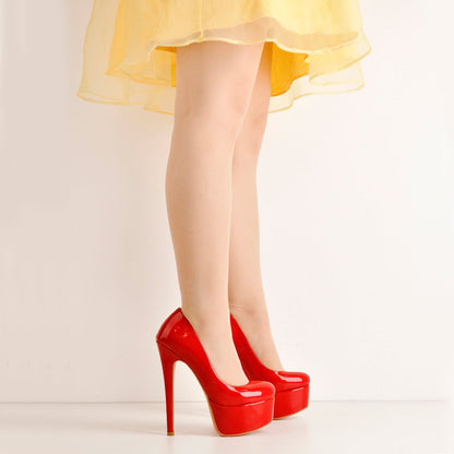 Patent Leather Rounde Toe Platform Red Stiletto High Heels Pumps - Onlymaker Classic