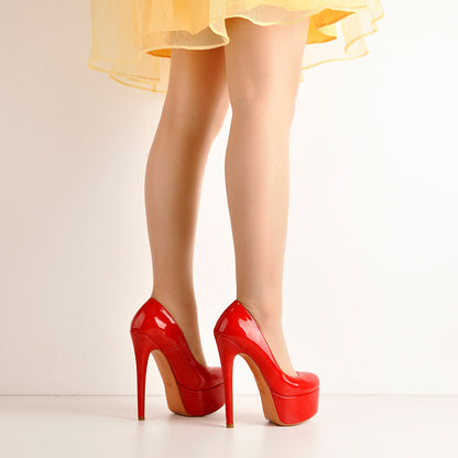 Patent Leather Rounde Toe Platform Red Stiletto High Heels Pumps - Onlymaker Classic