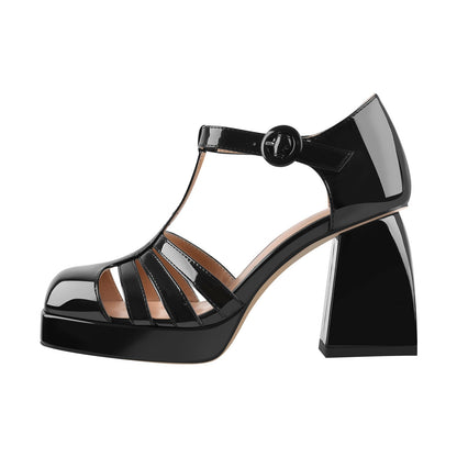 Square Patent Black Chunky Heels Pumps - Onlymaker Latest