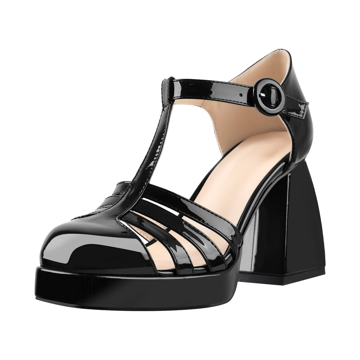 Square Patent Black Chunky Heels Pumps - Onlymaker Latest