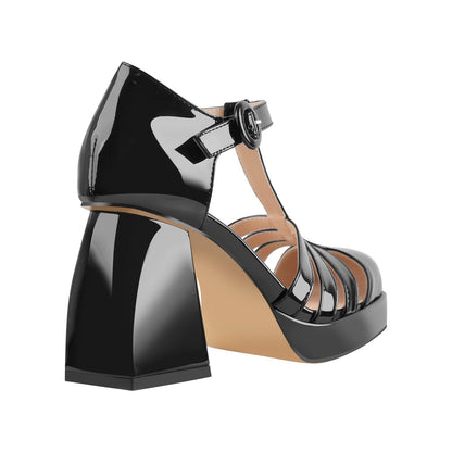 Square Patent Black Chunky Heels Pumps - Onlymaker Latest