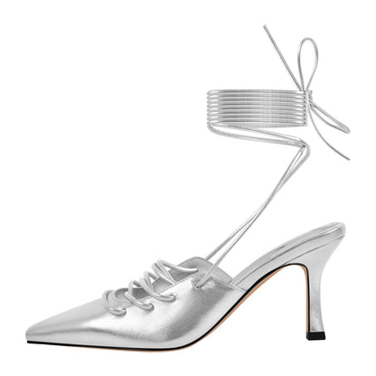 Lace up Pointed Toe Stiletto Pumps - Onlymaker Deals