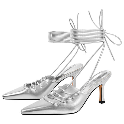 Lace up Pointed Toe Stiletto Pumps - Onlymaker Deals