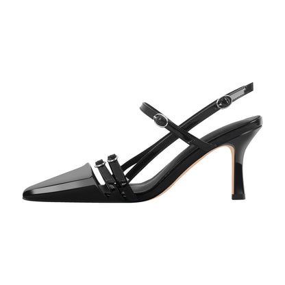 Pointed Toe Hollow Buckle Slingback Pumps - Onlymaker Best Seller