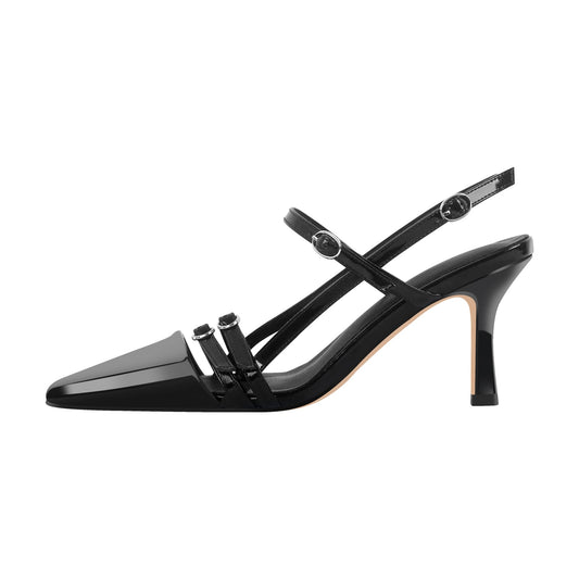 Pointed Toe Hollow Buckle Slingback Pumps - Onlymaker Best Seller