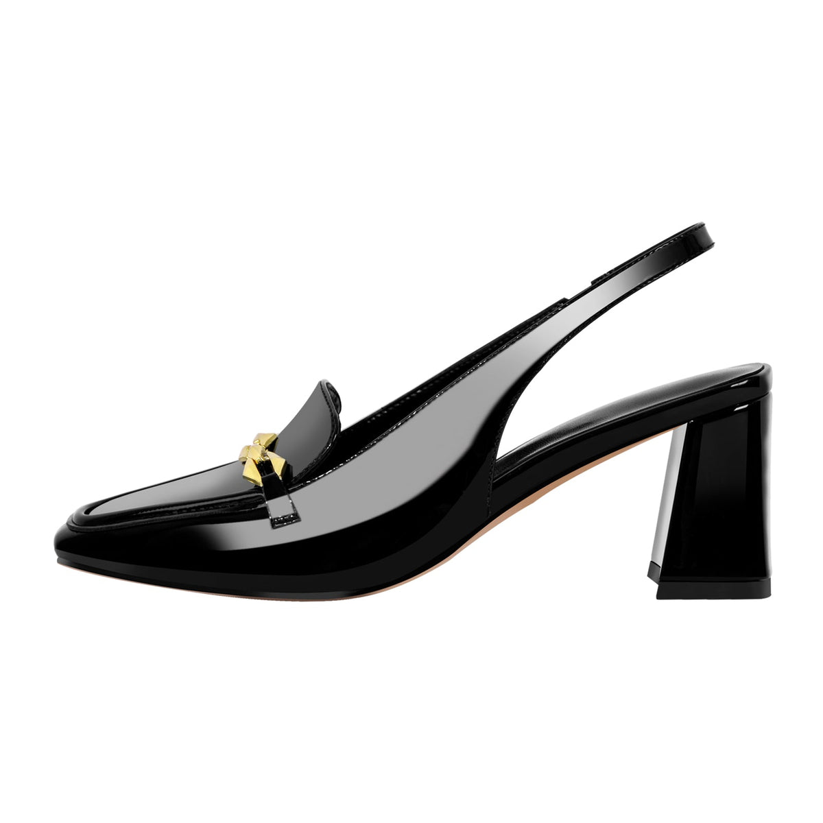 Square Toe Metal Chain Chunky Heel Slingback Pumps - Onlymaker Customer Favorite