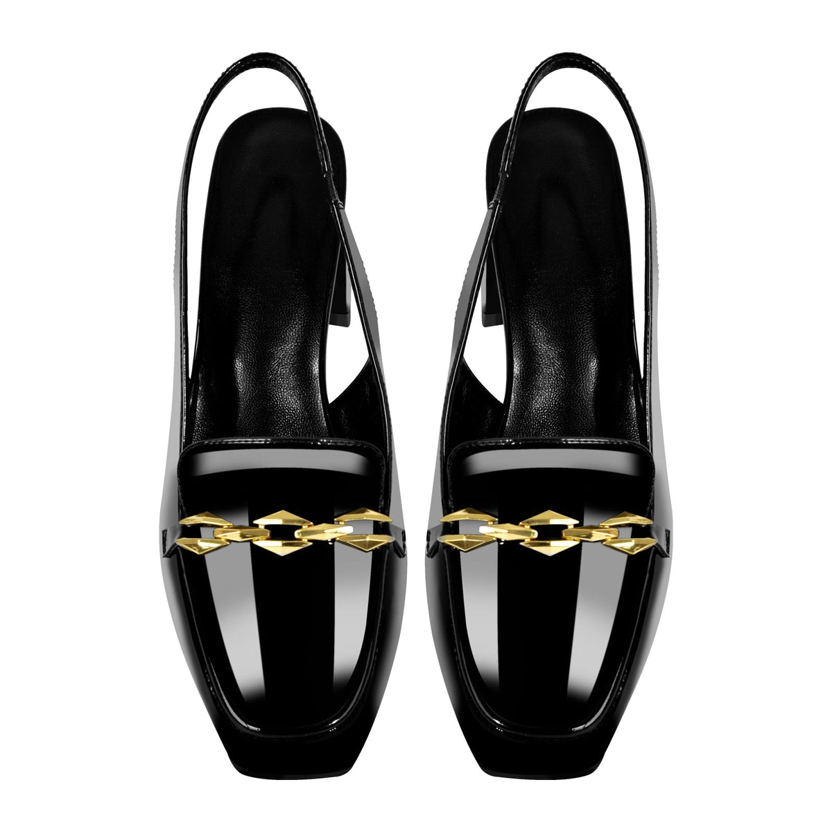 Square Toe Metal Chain Chunky Heel Slingback Pumps - Onlymaker Customer Favorite