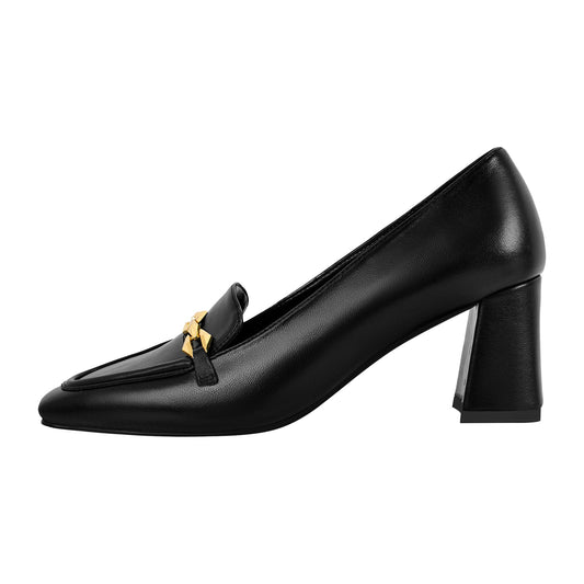 Metal Chain Square Toe Chunky Heel Pumps - Onlymaker Top Pick