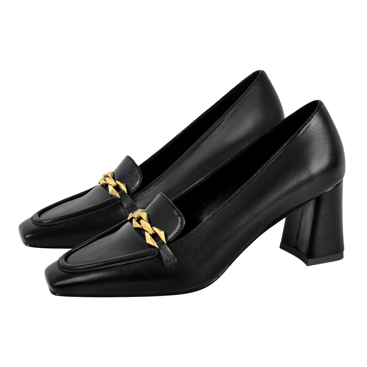 Metal Chain Square Toe Chunky Heel Pumps - Onlymaker Top Pick