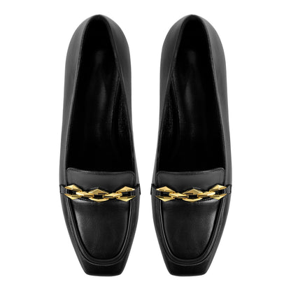 Metal Chain Square Toe Chunky Heel Pumps - Onlymaker Top Pick