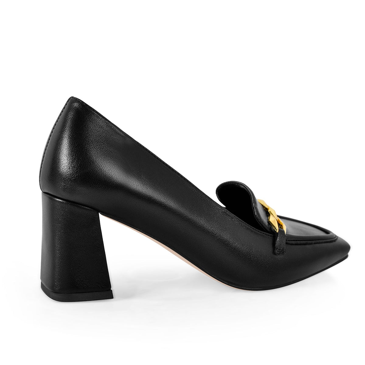 Metal Chain Square Toe Chunky Heel Pumps - Onlymaker Top Pick