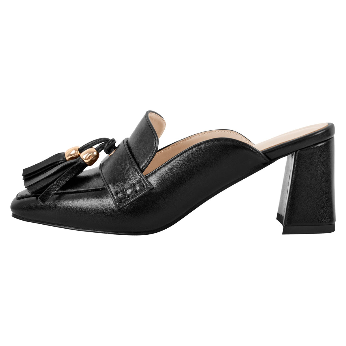 Square Toe Fringe Chunky Heel Mules - Onlymaker Premium