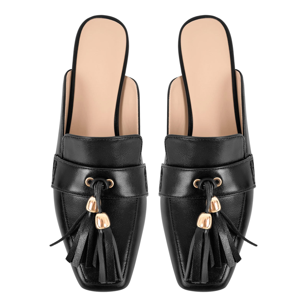 Square Toe Fringe Chunky Heel Mules - Onlymaker Premium