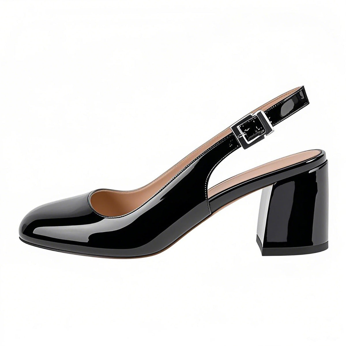 Round Toe Chunky Natural Heels Slingback Pumps - Onlymaker Featured