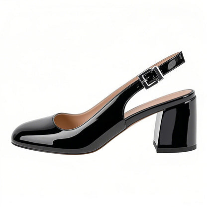 Round Toe Chunky Natural Heels Slingback Pumps - Onlymaker Featured