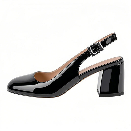 Round Toe Chunky Natural Heels Slingback Pumps - Onlymaker Featured