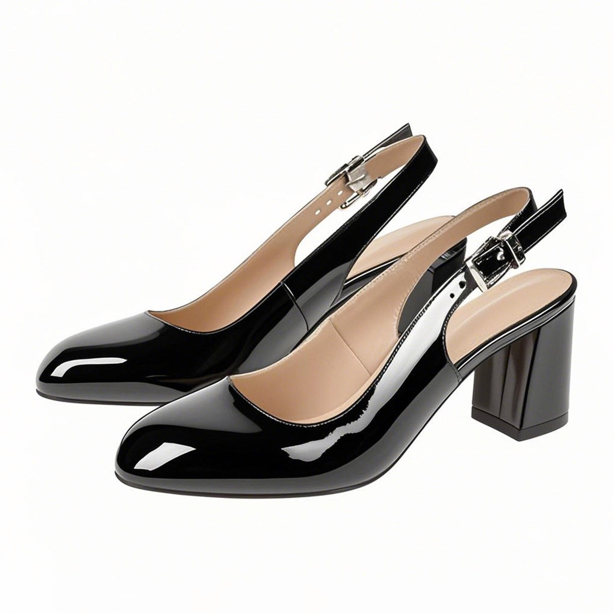 Round Toe Chunky Natural Heels Slingback Pumps - Onlymaker Featured