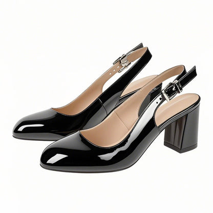 Round Toe Chunky Natural Heels Slingback Pumps - Onlymaker Featured