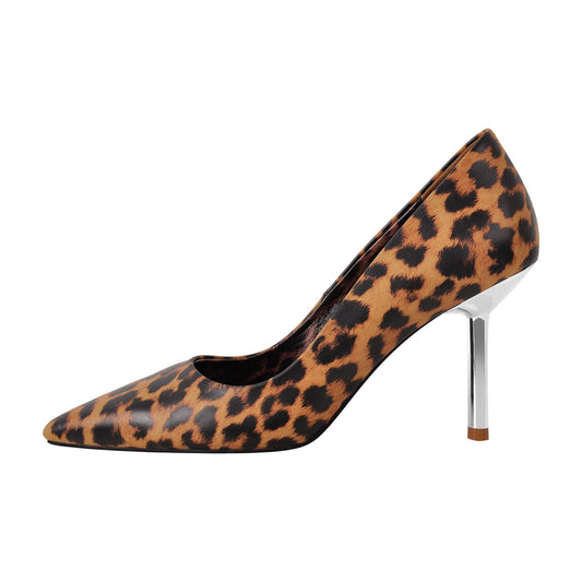 Leopard Pointed Toe Slip On High Heels - Onlymaker Top Pick
