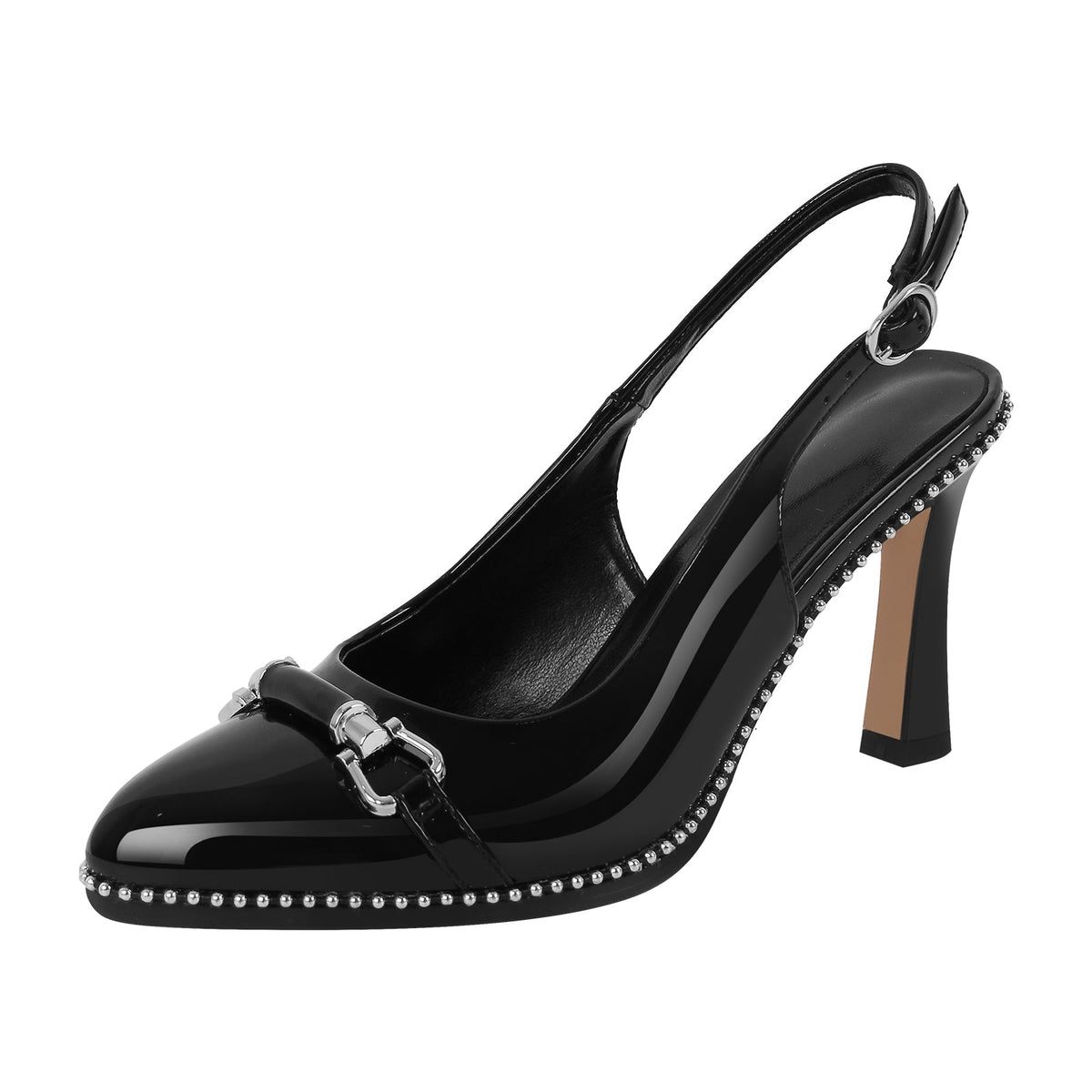Pointed Toe Rivet Metal Buckle Slingback Pumps - Onlymaker Everyday
