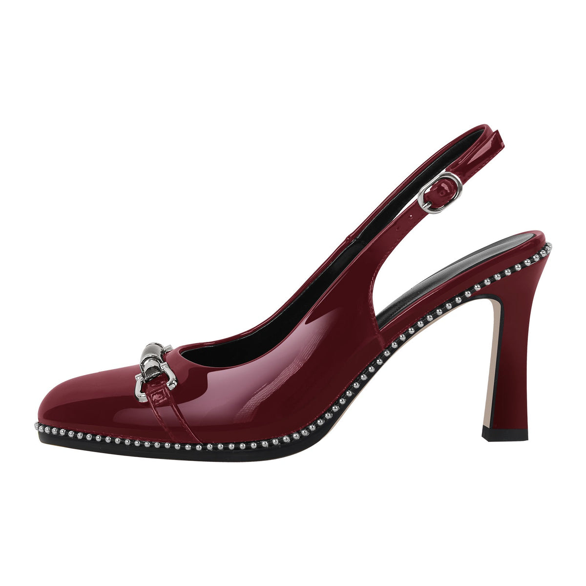 Pointed Toe Rivet Metal Buckle Slingback Pumps - Onlymaker Everyday