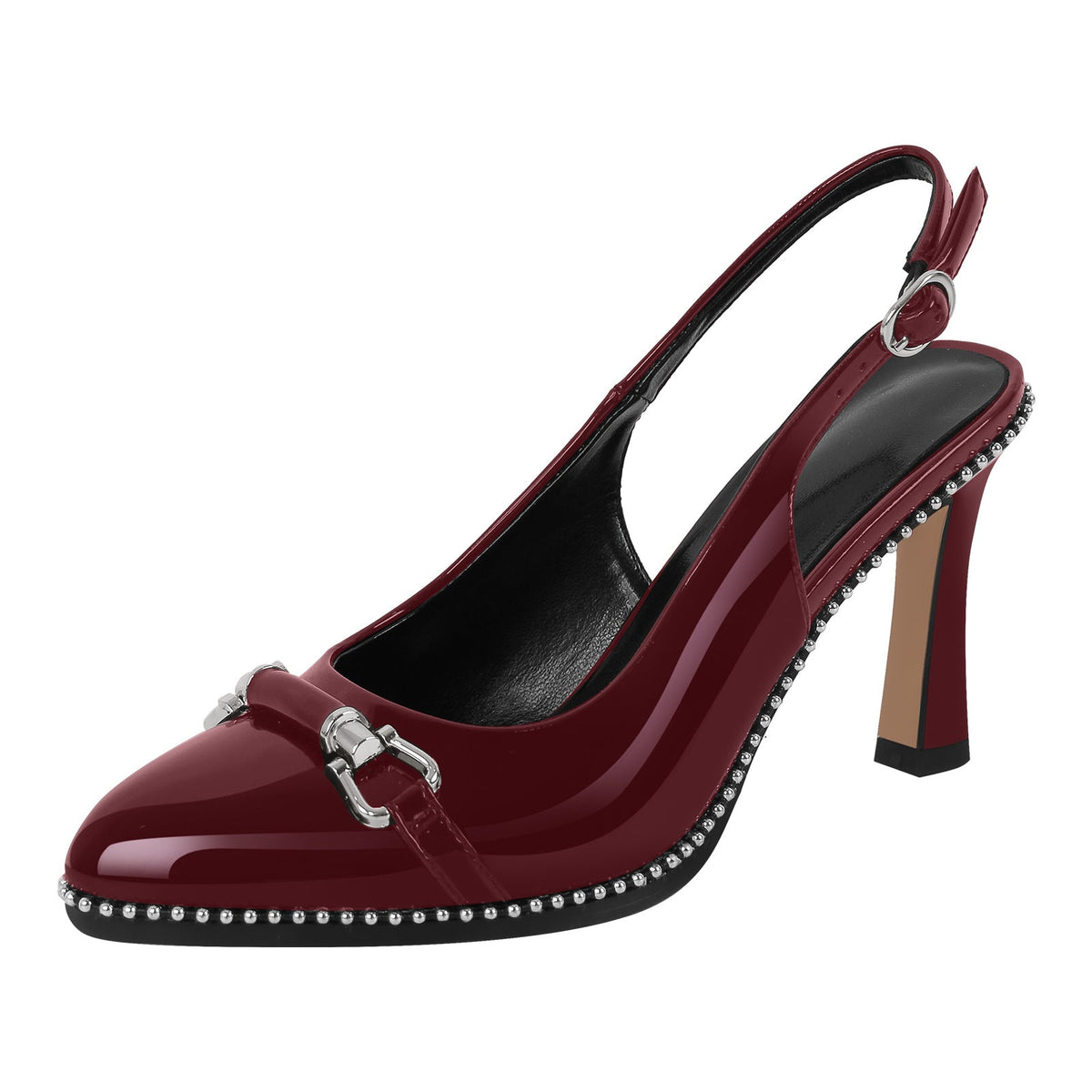 Pointed Toe Rivet Metal Buckle Slingback Pumps - Onlymaker Everyday