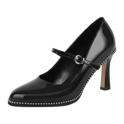 Mary Jane Pointed Toe Rivet Stiletto Pumps - Onlymaker Special Offer