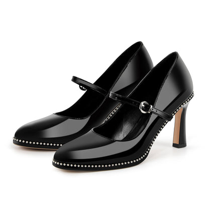 Mary Jane Pointed Toe Rivet Stiletto Pumps - Onlymaker Special Offer