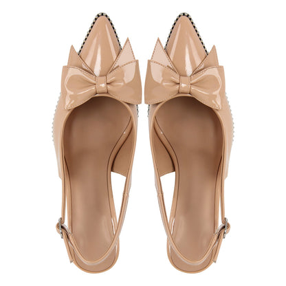 Bow Pointed Toe Rivet Slingback Pumps - Onlymaker Featured