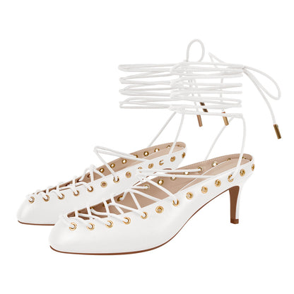 Round Toe Lace-up Mule High Heels - Onlymaker Smart Buy