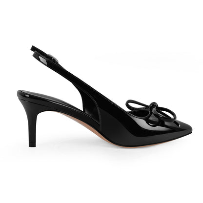 Bow Pointed Toe Patent Leather Slingback Pumps - Onlymaker Customer Favorite