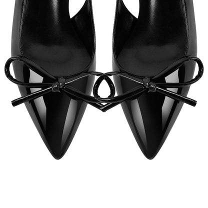 Bow Pointed Toe Patent Leather Slingback Pumps - Onlymaker Customer Favorite