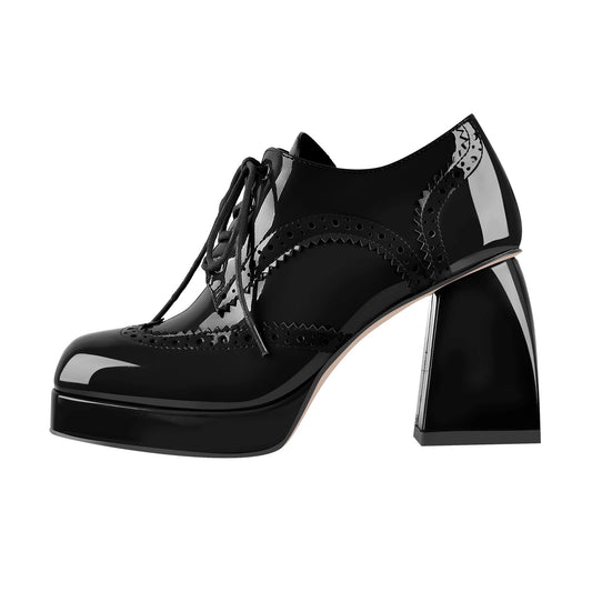 Patent Square Toe Chunky Heel Pumps - Onlymaker Best Price