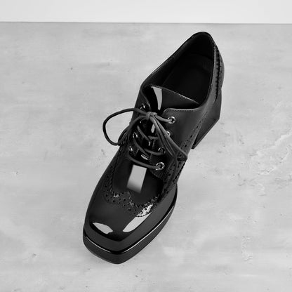 Patent Square Toe Chunky Heel Pumps - Onlymaker Best Price