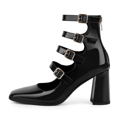Square Toe Multi Buckle Strap Pumps - Onlymaker Best Price