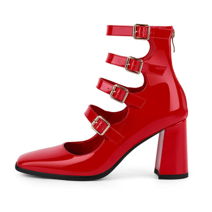 Square Toe Multi Buckle Strap Pumps - Onlymaker Best Price