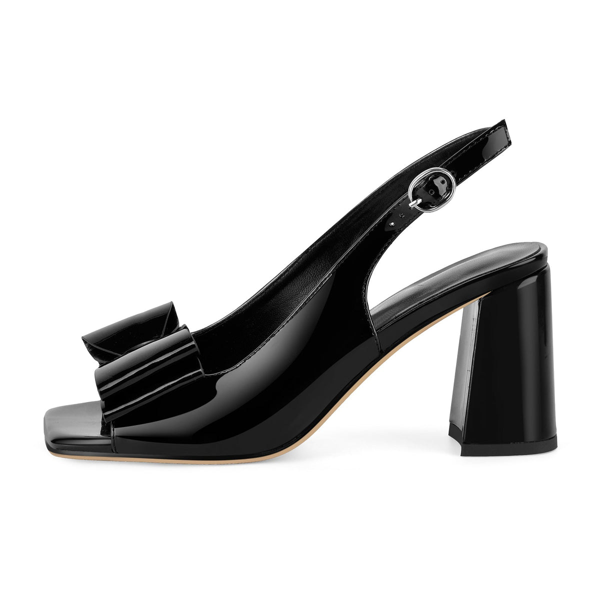 Open Toe Bow Slingback Chunky Heel Pumps - Onlymaker Premium