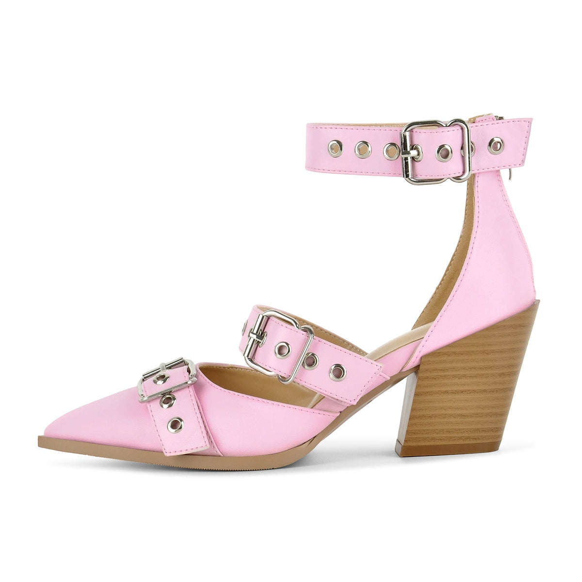 Pointed Toe Buckles Ankle Strap Chunky Heels - Onlymaker Classic