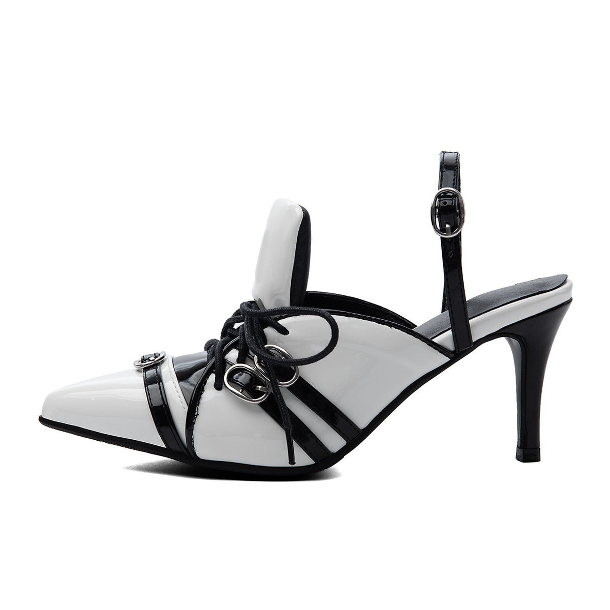 Pointed Toe Buckle Lace-up Sporty Slingback Pumps - Onlymaker Recommended
