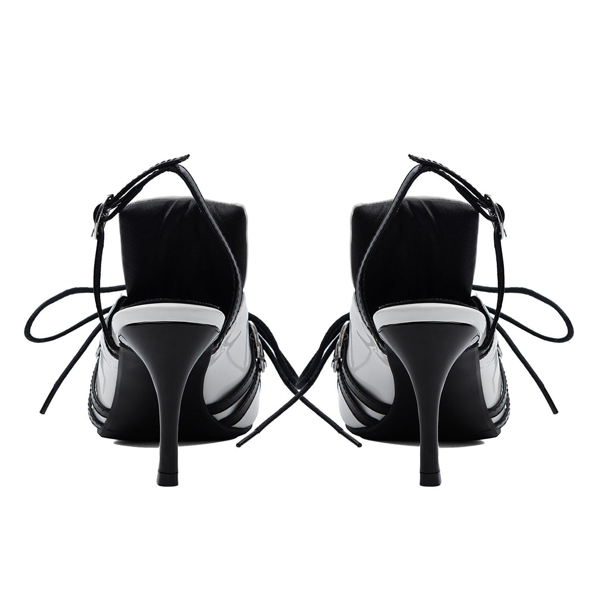 Pointed Toe Buckle Lace-up Sporty Slingback Pumps - Onlymaker Recommended
