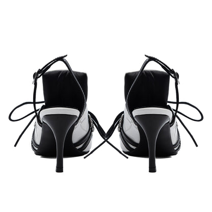 Pointed Toe Buckle Lace-up Sporty Slingback Pumps - Onlymaker Recommended