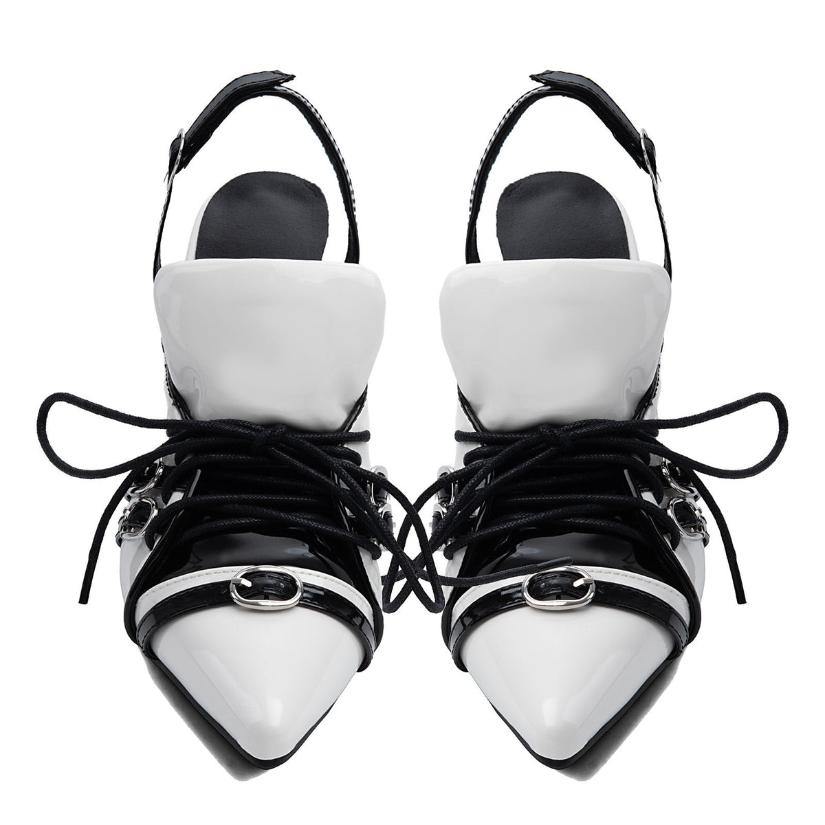 Pointed Toe Buckle Lace-up Sporty Slingback Pumps - Onlymaker Recommended