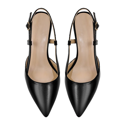 Pointed Toe Kitten Heel Slingback Pumps - Onlymaker Latest