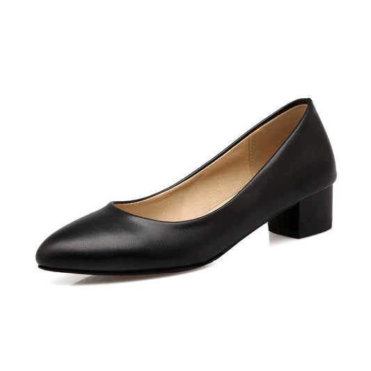 Pointed Toe Chunky Heel Basic Pumps - Onlymaker Featured